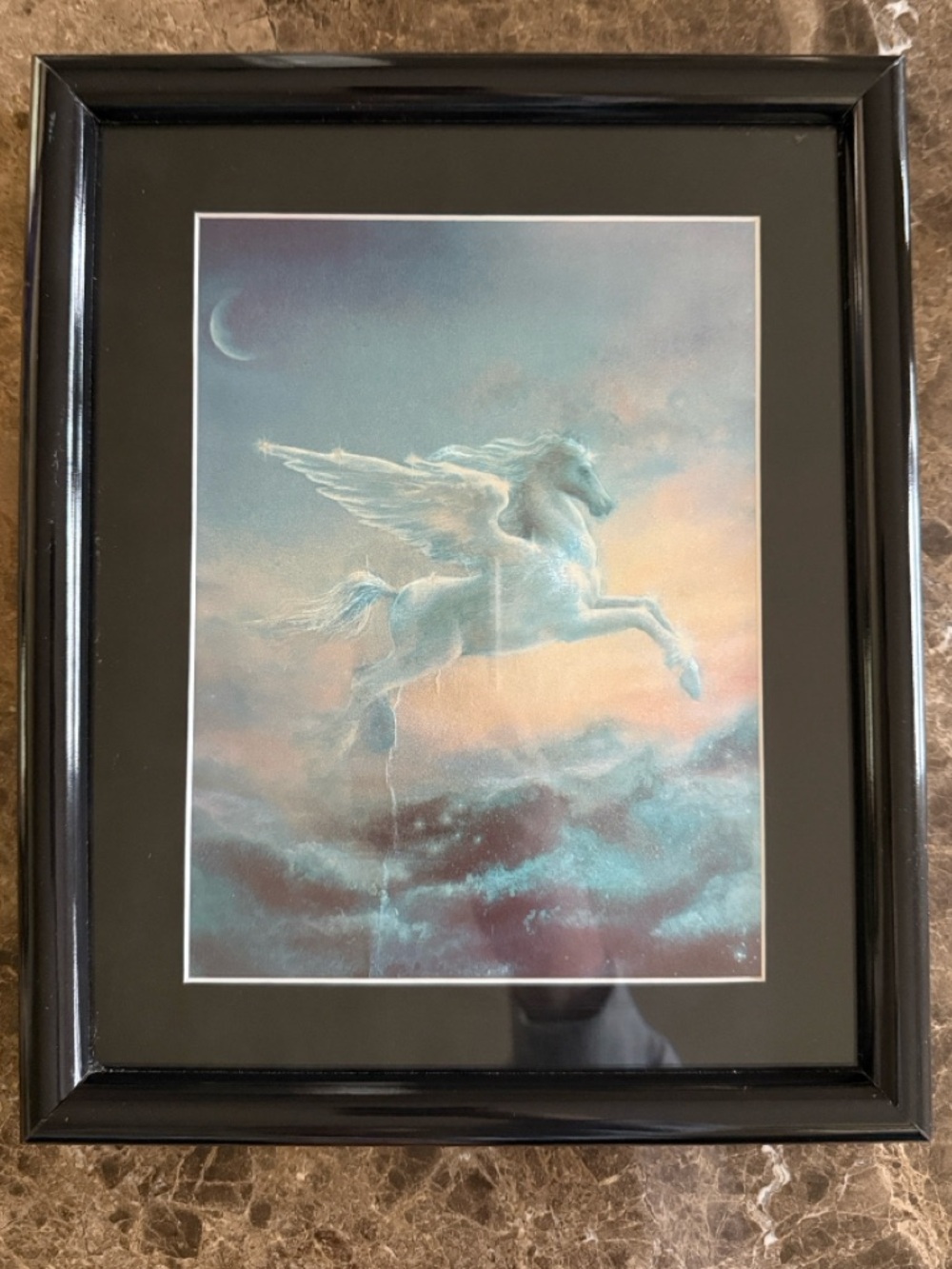 Vintage 1980s Unicorn Foil Art Wall Decor, Flying Pegasus Horse, Hanging Artwork